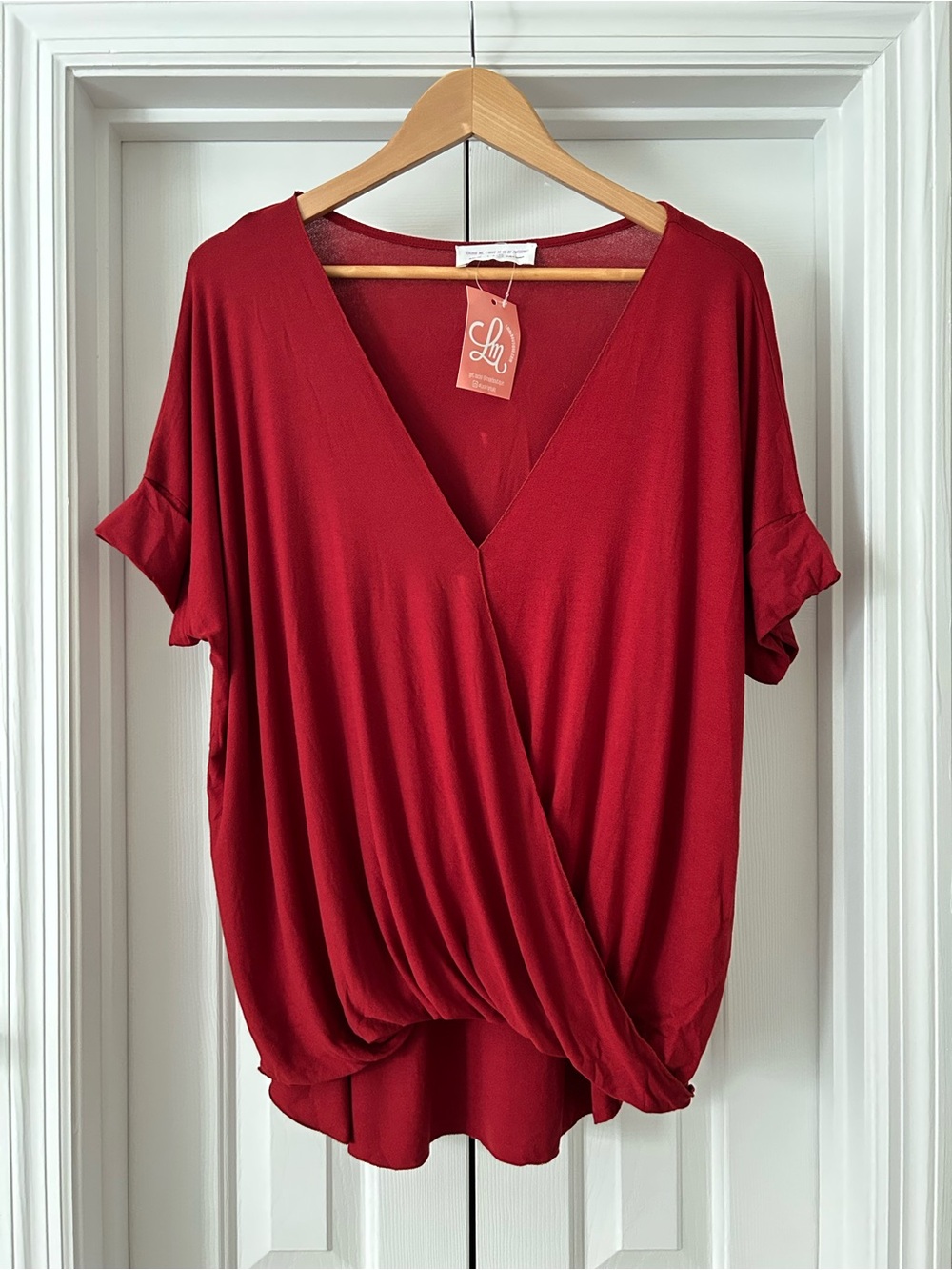 Double Zero Crimson Red Draped Wrap-Front Blouse